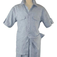 Mens 2pc linen walking Set By Sergio Martini Apollo King Leisure suit SL207 Blue - J.Valintin Men's Wear Legend - 93964