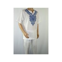 Mens 2pc Stacy Adams leisure suit Linen Cotton With Embroidery 3670 White Blue - J.Valintin Men's Wear Legend - 95936