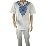 Mens 2pc Stacy Adams leisure suit Linen Cotton With Embroidery 3670 White Blue - J.Valintin Men's Wear Legend - 95936