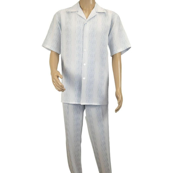 Men's 2pc Walking Leisure Suit by Royal Diamond T2004 White Blue Size Large - J.Valintin Men's Wear Legend - T2004 - Large