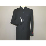 Mens APOLLO KING Banded Collarless suit Chinese Mandarin Wide leg AG92 navy blue - J.Valintin Men's Wear Legend - 31670