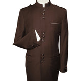 Mens Apollo King Banded Collarless suit Chinese Mandarin Wide leg AG94 Brown - J.Valintin Men's Wear Legend - 31685