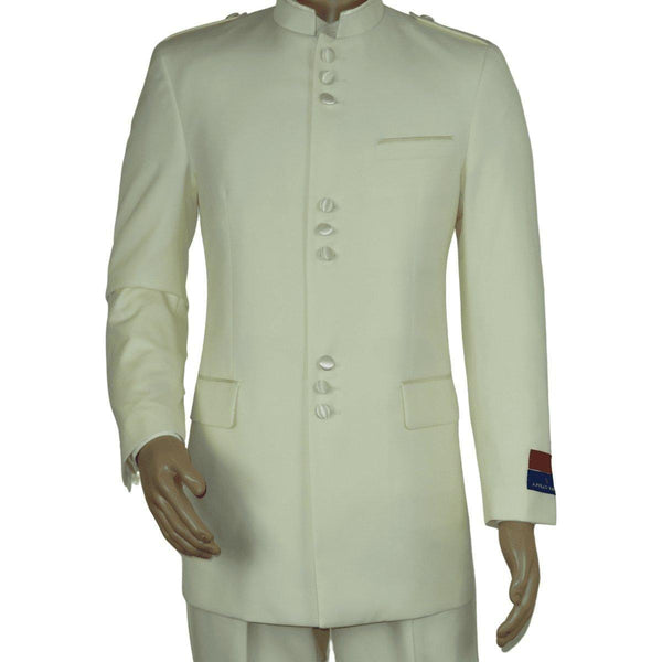 Mens Apollo King Banded Collarless suit Chinese Mandarin Wide leg AG97 Ivory - J.Valintin Men's Wear Legend - 7974