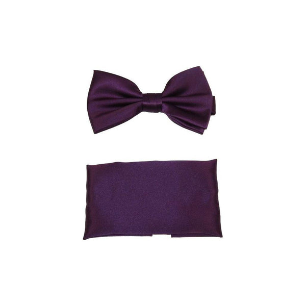 Men's Bow Tie and Hankie by J.Valintin Collection #92495 Solid Satin Plum - J.Valintin Men's Wear Legend - 92495