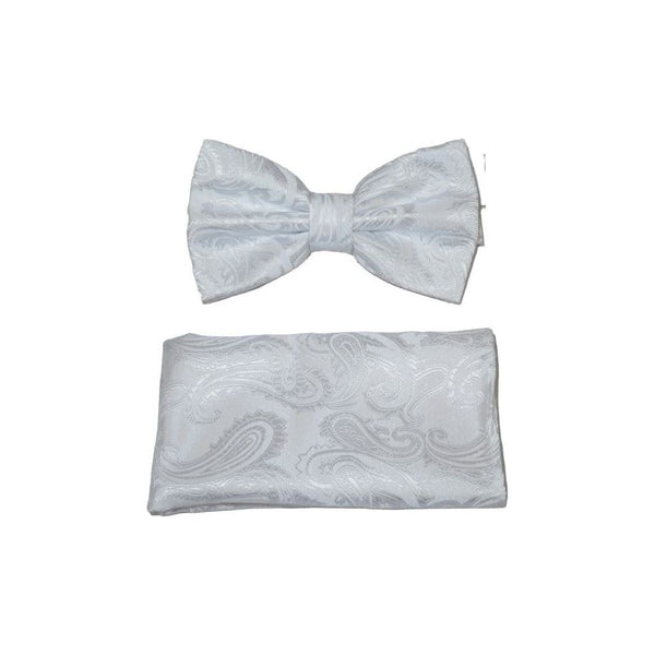 Men's Bow Tie Hankie J.Valintin Tuxedo or Business #Bt52 White Paisley - J.Valintin Men's Wear Legend - Bt52 - white