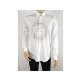 Mens CEREMONIA Shirt 100% Cotton Medusa Medallion Rhine Stones #STN 13 VRS white - J.Valintin Men's Wear Legend - 97085