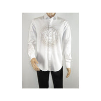 Mens CEREMONIA Shirt 100% Cotton Medusa Medallion Rhine Stones #STN 13 VRS white - J.Valintin Men's Wear Legend - 97085