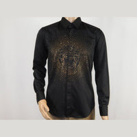 Mens CEREMONIA Shirt 100% Cotton Medusa Medallion Rhine Stones #stn 15 vrs black - J.Valintin Men's Wear Legend - 97080