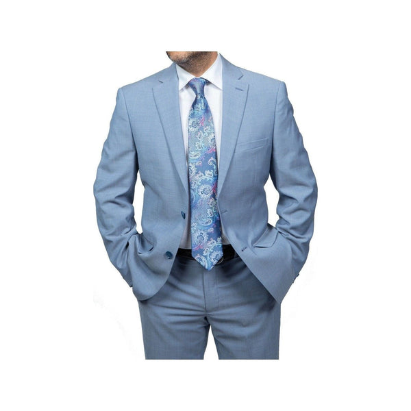 Mens DKNY 100% Wool Two Button Notch Lapel Slim fit Shark Texture 1393 Sky Blue - J.Valintin Men's Wear Legend - 18182