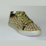 Mens Fancy Shoes By FIESSO AURELIO GARCIA, Spikes Rhine stones 2413 Gold - J.Valintin Men's Wear Legend - 95066