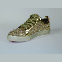 Mens Fancy Shoes By FIESSO AURELIO GARCIA, Spikes Rhine stones 2413 Gold - J.Valintin Men's Wear Legend - 95066