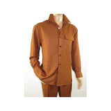 Mens INSERCH 2pc Walking Leisure Suit Shirt Pants Set Long Sleeves SE002 Brown - J.Valintin Men's Wear Legend - 94179