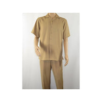 Mens INSERCH 2pc Walking Leisure Suit Shirt Pants Set Short Sleeves 9356 Khaki - J.Valintin Men's Wear Legend - 94120