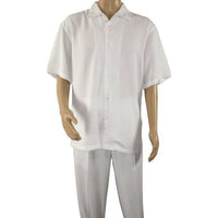 Mens INSERCH 2pc Walking Leisure Suit Shirt Pants Set Short Sleeves 9356 White - J.Valintin Men's Wear Legend - 94112