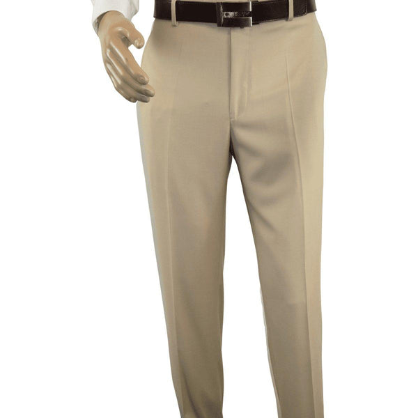 Mens MANTONI Flat Front Pants All Wool Super 140's Classic Fit 40901 Beige - J.Valintin Men's Wear Legend - 19268