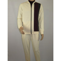 Men's Monte Carlo Turkey Jogging Suit 2pc Jump Set Stretchable 95061 Ivory Wine - J.Valintin Men's Wear Legend - 95061 - Ivory Wine - M