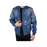 Mens Platini Bamber Jacket with Lion Rhinestone Design Zip up BMJ8133 Blue - J.Valintin Men's Wear Legend - 92083