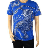 Mens PLATINI Sports Shirt With Rhine Stones Lion Chain STT8025 Royal Blue - J.Valintin Men's Wear Legend - 92055