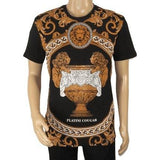 Mens PLATINI Sports Shirt With Rhine Stones Lion Medallion Chain SS3560 Black - J.Valintin Men's Wear Legend - 92040