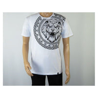 Mens PLATINI Sports Shirt With Rhine Stones Lion Medallion Chain SS3612 White - J.Valintin Men's Wear Legend - 92020