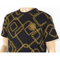 Mens PLATINI Sports Shirt With Rhine Stones Medallion Chain STT7626 Black Gold - J.Valintin Men's Wear Legend - 92030