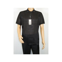 Mens Polo Shirt Slinky Sheer Short Sleeves Soft Touch Stacy Adams 57006 Black - J.Valintin Men's Wear Legend - 100046