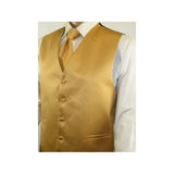 Men's Q Brand Formal Tuxedo Vest Tie and Hankie Satin #10 plain Gold - J.Valintin Men's Wear Legend - 6585