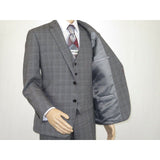 Mens Renoir 3 Piece Vested Suit Glen Plaid Notch Lapel Business 278 - 1 Gray New - J.Valintin Men's Wear Legend - 28301