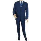 Mens Renoir 3 Piece Vested Suit Glenn Plaid Notch Lapel Business 278 - 2 Navy Blue - J.Valintin Men's Wear Legend - 21737