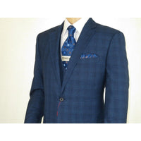 Mens Renoir 3 Piece Vested Suit Glenn Plaid Notch Lapel Business 278 - 2 Navy Blue - J.Valintin Men's Wear Legend - 21737