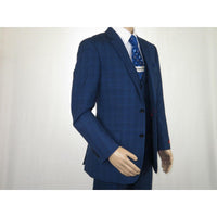 Mens Renoir 3 Piece Vested Suit Glenn Plaid Notch Lapel Business 278 - 2 Navy Blue - J.Valintin Men's Wear Legend - 21737