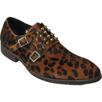 Mens Shoes Fiesso By Aurelio Garcia Pony hair Leopard Double Buckle Fi3142 Brown - J.Valintin Men's Wear Legend - 2437