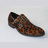 Mens Shoes Fiesso By Aurelio Garcia Pony hair Leopard Double Buckle Fi3142 Brown - J.Valintin Men's Wear Legend - 2437