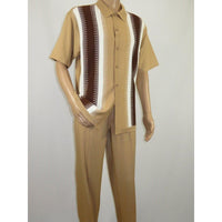 Men's Silversilk 2pc Walking Leisure Matching Suit Italian Woven Knits 71044 Tan - J.Valintin Men's Wear Legend - 71044 - Tan - M