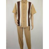 Men's Silversilk 2pc Walking Leisure Matching Suit Italian Woven Knits 71044 Tan - J.Valintin Men's Wear Legend - 71044 - Tan - M