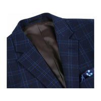 Men's Soft Wool Cashmere Sport Coat English Plaid Window Pane 556 - 11 Navy Renoir - J.Valintin Men's Wear Legend - 92568