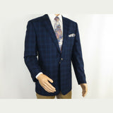 Men's Soft Wool Cashmere Sport Coat English Plaid Window Pane 556 - 11 Navy Renoir - J.Valintin Men's Wear Legend - 92568