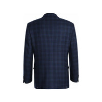 Men's Soft Wool Cashmere Sport Coat English Plaid Window Pane 556 - 11 Navy Renoir - J.Valintin Men's Wear Legend - 92568