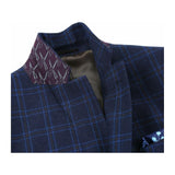 Men's Soft Wool Cashmere Sport Coat English Plaid Window Pane 556 - 11 Navy Renoir - J.Valintin Men's Wear Legend - 92568