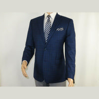 Men's Soft Wool Sport Coat English Plaid Window Pane 556 - 4 Navy Blue Renoir - J.Valintin Men's Wear Legend - 92566