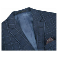 Men's Soft Wool Sport Coat English Plaid Window Pane 556 - 4 Navy Blue Renoir - J.Valintin Men's Wear Legend - 92566