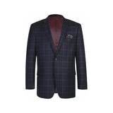 Men's Soft Wool Sport Coat English Plaid Window Pane 556 - 7 Plum Blue Renoir - J.Valintin Men's Wear Legend - 19146