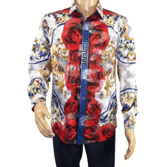 Men's Sports Shirt By Barocco Fashion Printed Long Sleeves Soft Feel EFS78 Multi - J.Valintin Men's Wear Legend - 99438