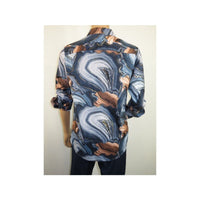 Mens Sports Shirt by DE - NIKO Long Sleeves Fashion Prints Soft Modal 1J021 Navy - J.Valintin Men's Wear Legend - 99419