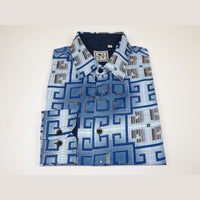 Mens Sports Shirt by DE - NIKO Long Sleeves Fashion Prints Soft Modal DSA114 Blue - J.Valintin Men's Wear Legend - 99389