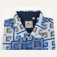 Mens Sports Shirt by DE - NIKO Long Sleeves Fashion Prints Soft Modal DSA114 Blue - J.Valintin Men's Wear Legend - 99389