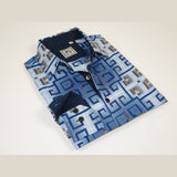 Mens Sports Shirt by DE - NIKO Long Sleeves Fashion Prints Soft Modal DSA114 Blue - J.Valintin Men's Wear Legend - 99389