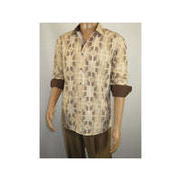 Mens Sports Shirt by DE - NIKO Long Sleeves Fashion Prints Soft Modal NK600 Khaki - J.Valintin Men's Wear Legend - 99407