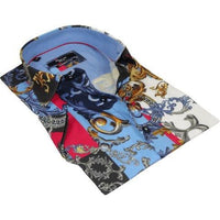 Men's Sports Shirt by MIZUMI Medallion Floral Printed Short Sleeves M647 Blue - J.Valintin Men's Wear Legend - 99154