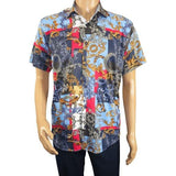 Men's Sports Shirt by MIZUMI Medallion Floral Printed Short Sleeves M647 Blue - J.Valintin Men's Wear Legend - 99154